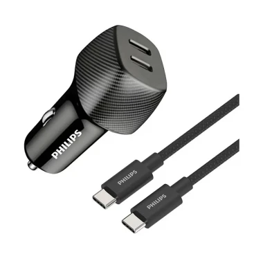 شارژر فندکی فیلیپس مدل DLP5522CC Dual Port USB-C Car Charger توان 60 وات